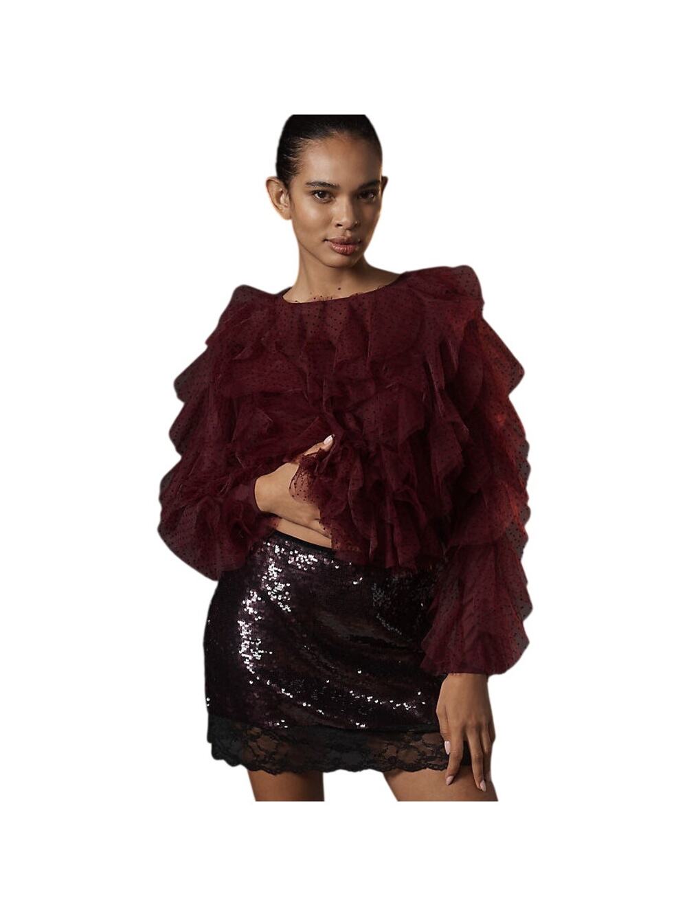 Anthropologie Dolan Left Coast Mesh Ruffle Top XS / 4 NWT